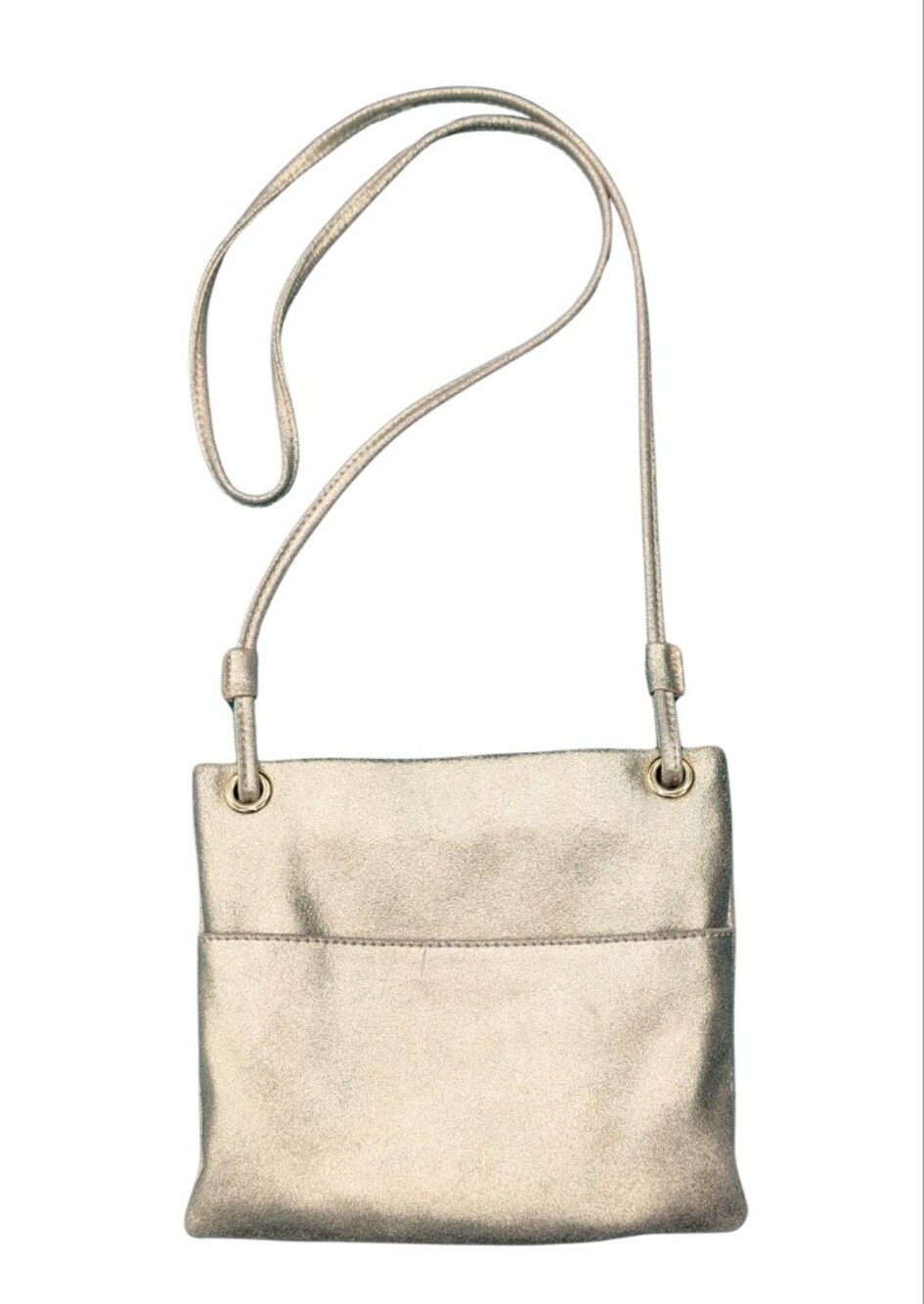 Margot New York Metallic Champagne Gold Genuine Leather Crossbody Bag Flat Purse